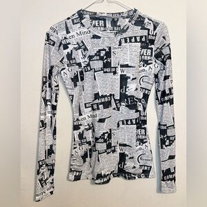 SO Black & White Newspaper-Print Long Sleeve Top